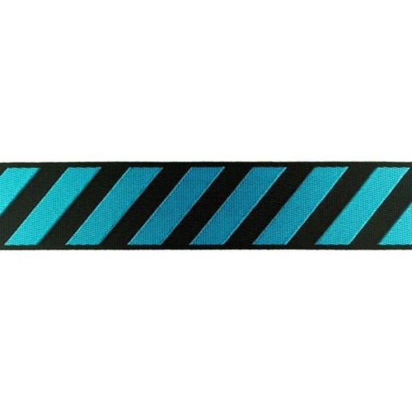 Gurtband 4 cm breit mit Streifen Schwarz/Aqua glänzend